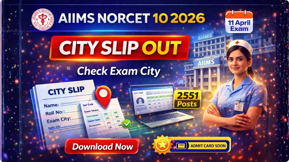 AIIMS NORCET 10 City Intimation Slip 2026 Out