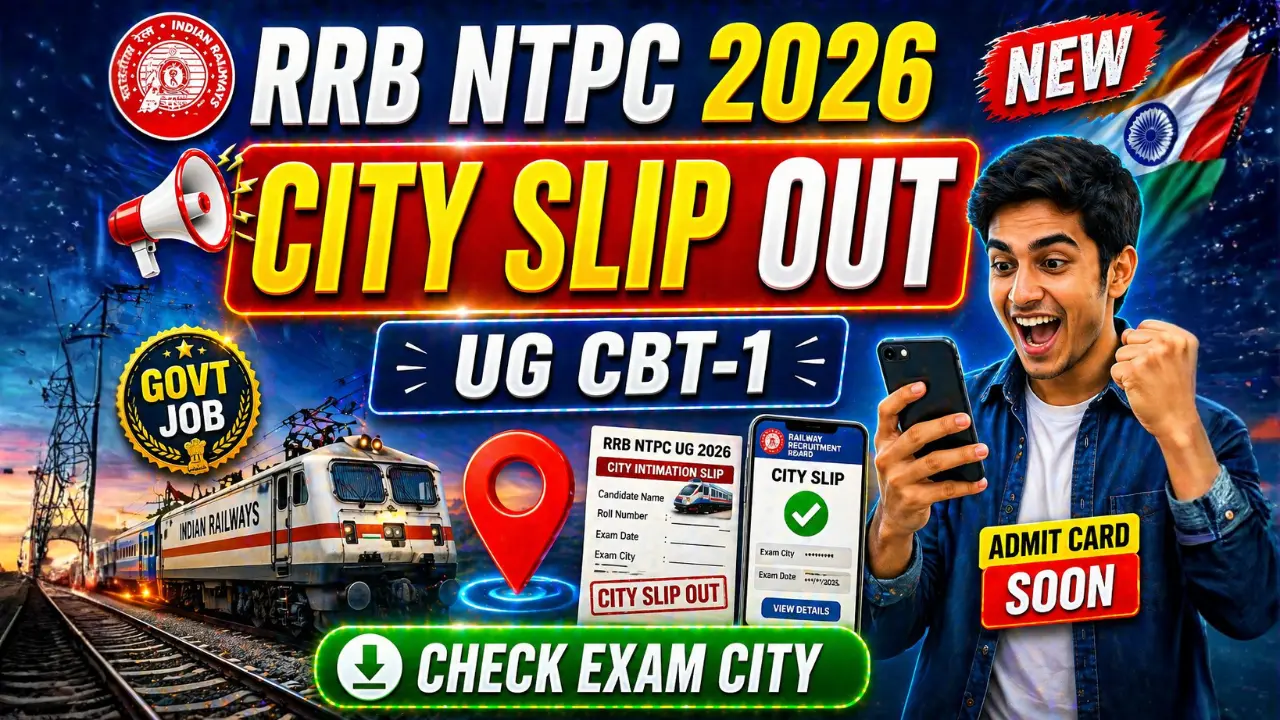 RRB NTPC UG CEN 07/2025 Exam City Intimation Slip 2026 Released